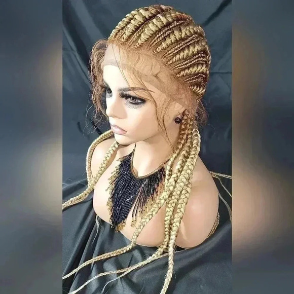 Braided wigs 100% handmade, long braids, blond wig stunning feeding cornrows,NWT - Picture 12 of 16